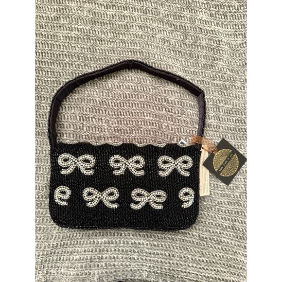 Made in India Black & Silver Bow Beaded Bag Purse, VIRAL! Hard To Find! - Picture 5 of 6
